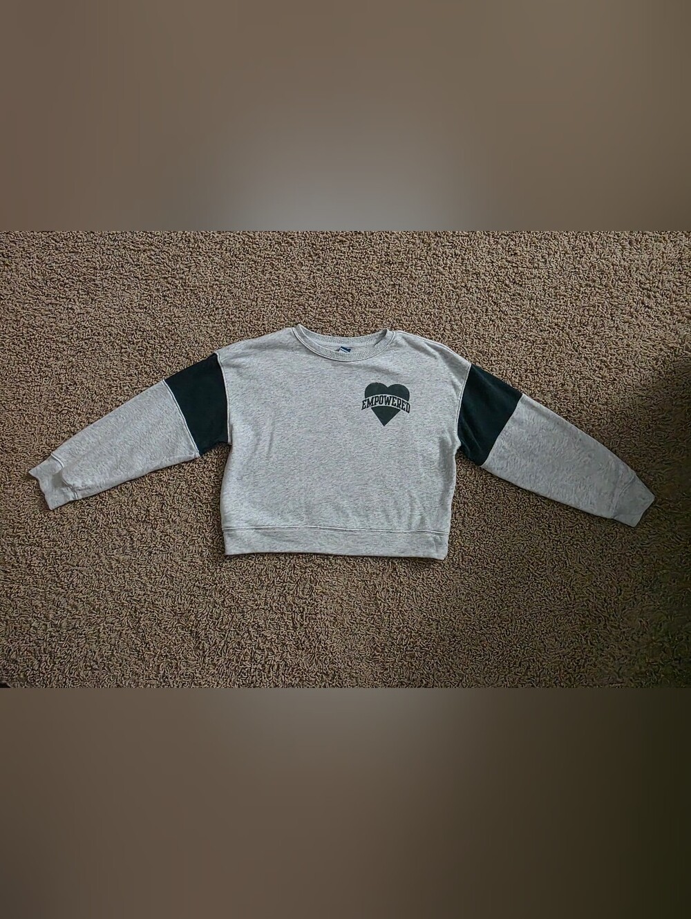 Kids 'Empowered' Heart Cropped Sweatshirt - Gray with Black Sleeves
